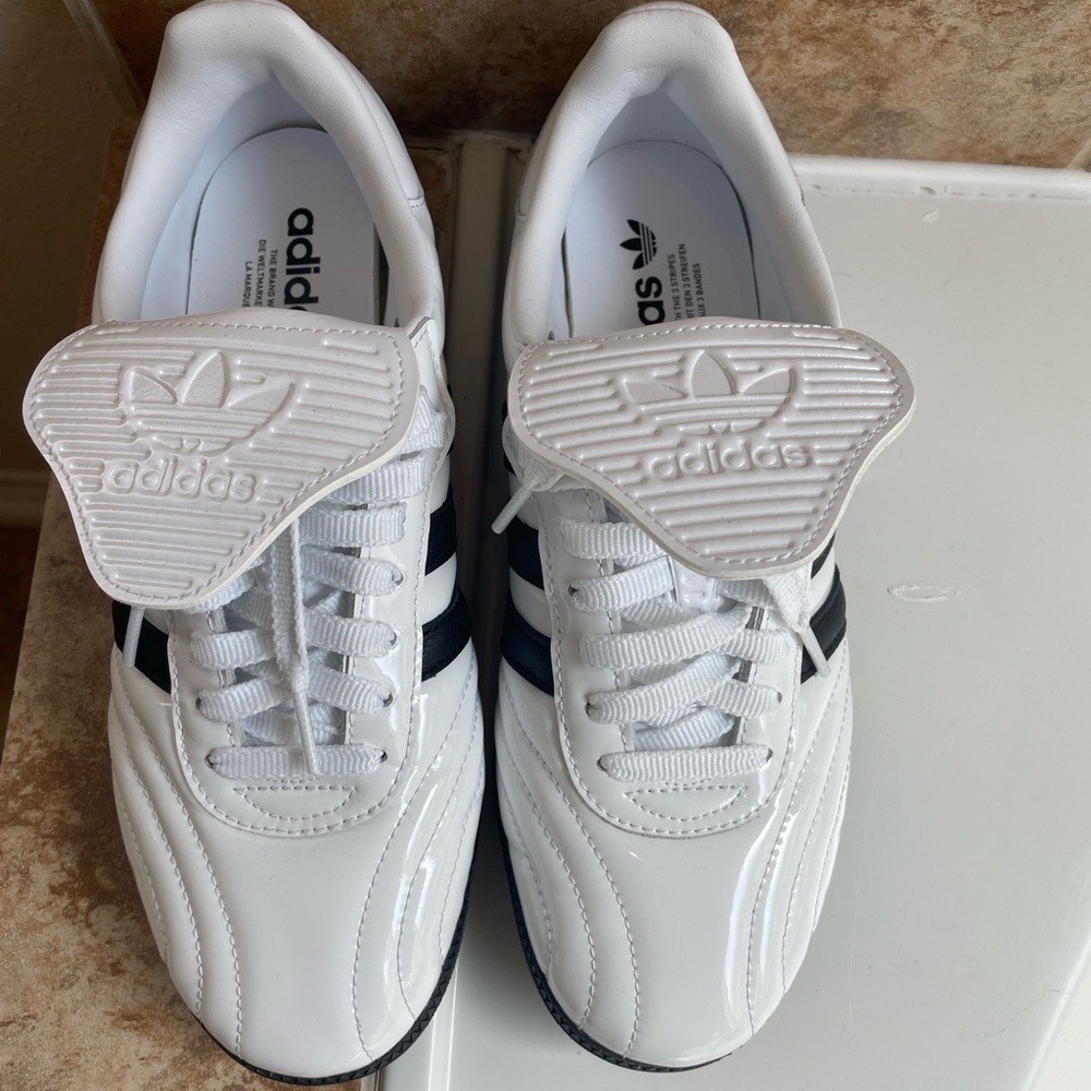 Adidas White Sneakers 8 with Black Stripes